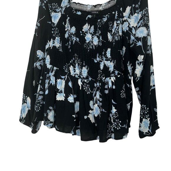 Torrid Floral Print Peplum Top Womens Plus Size 3 Smocked Square Neck - Picture 10 of 13